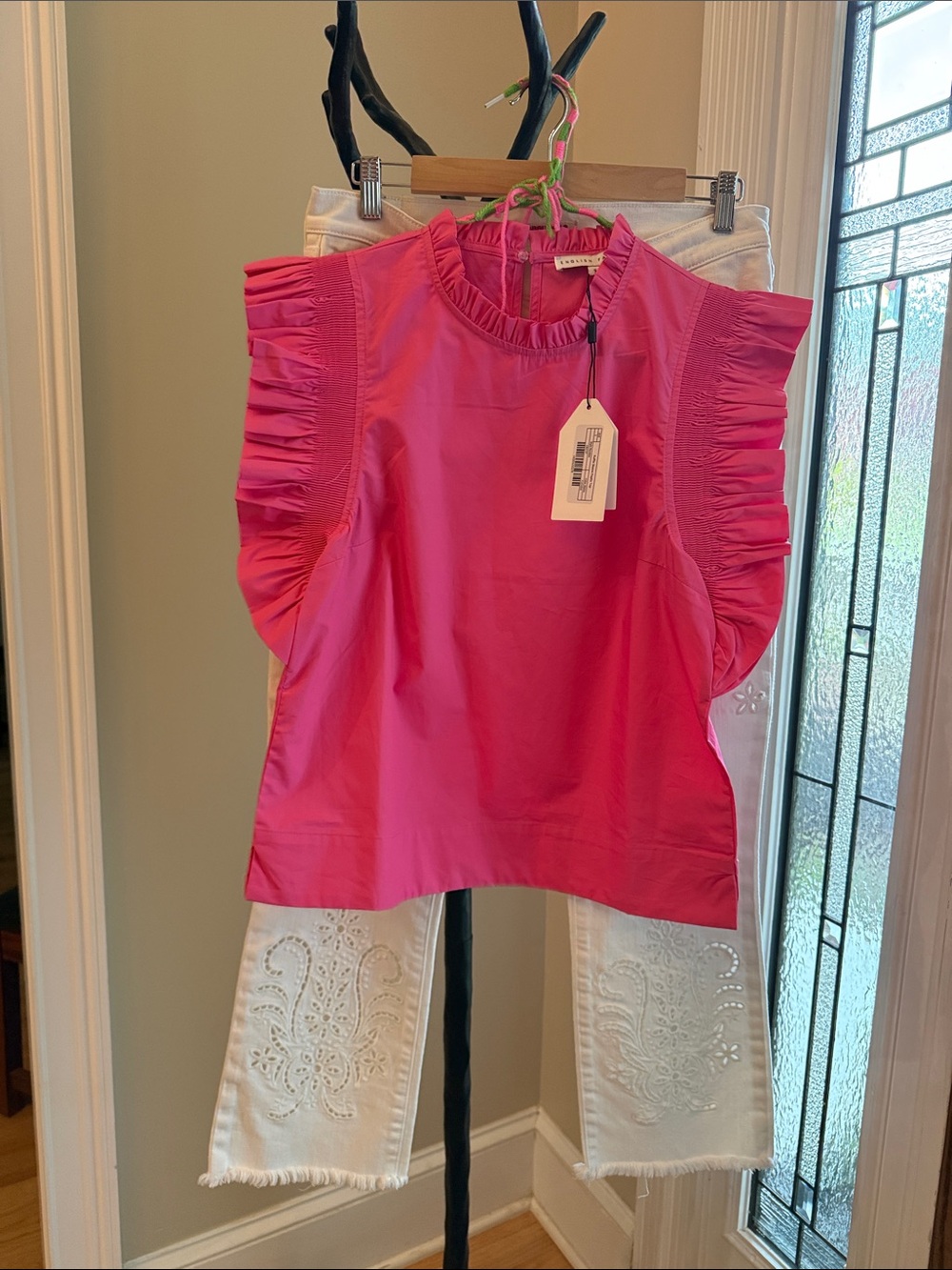 English Factory Hot Pink Ruffle Sleeve Blouse